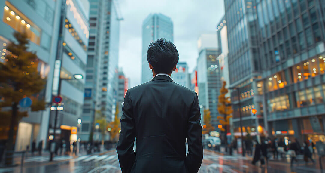 Businessman wearing a suit in city street